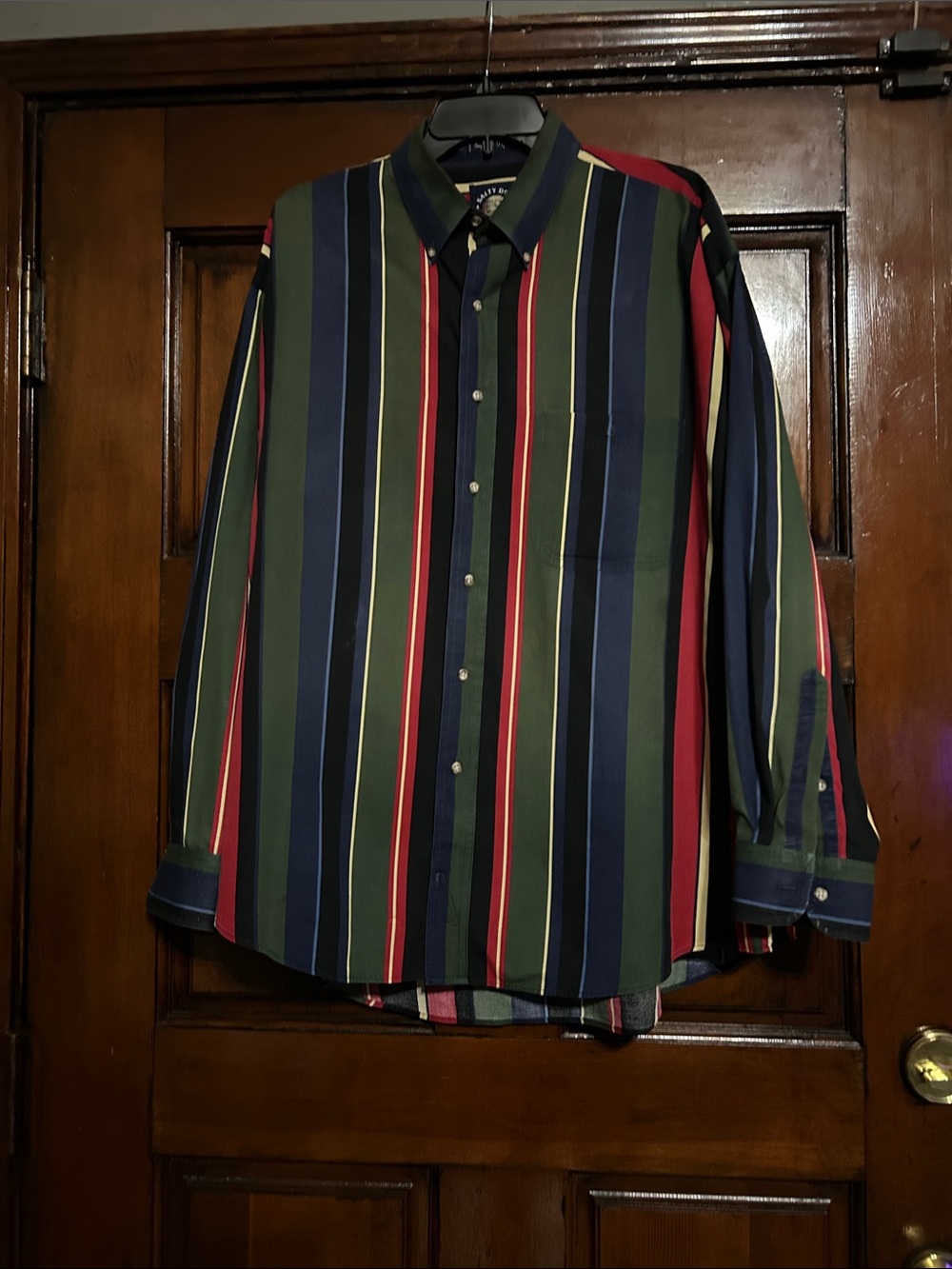 Men's Multi-Stripe Button-Down Shirt - Green/Navy/Red